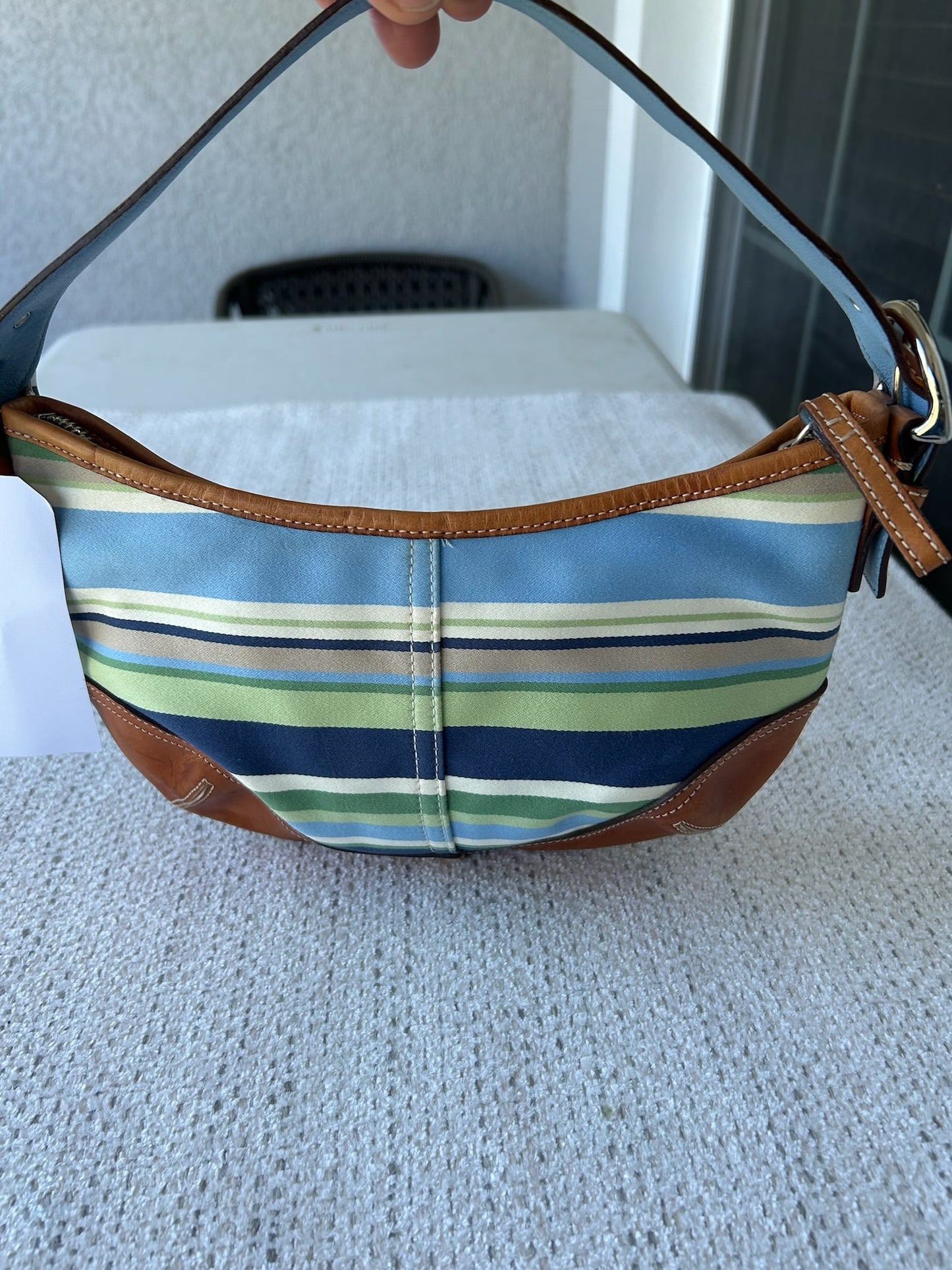 Coach 9514 Striped Leather Trim hobo Bag