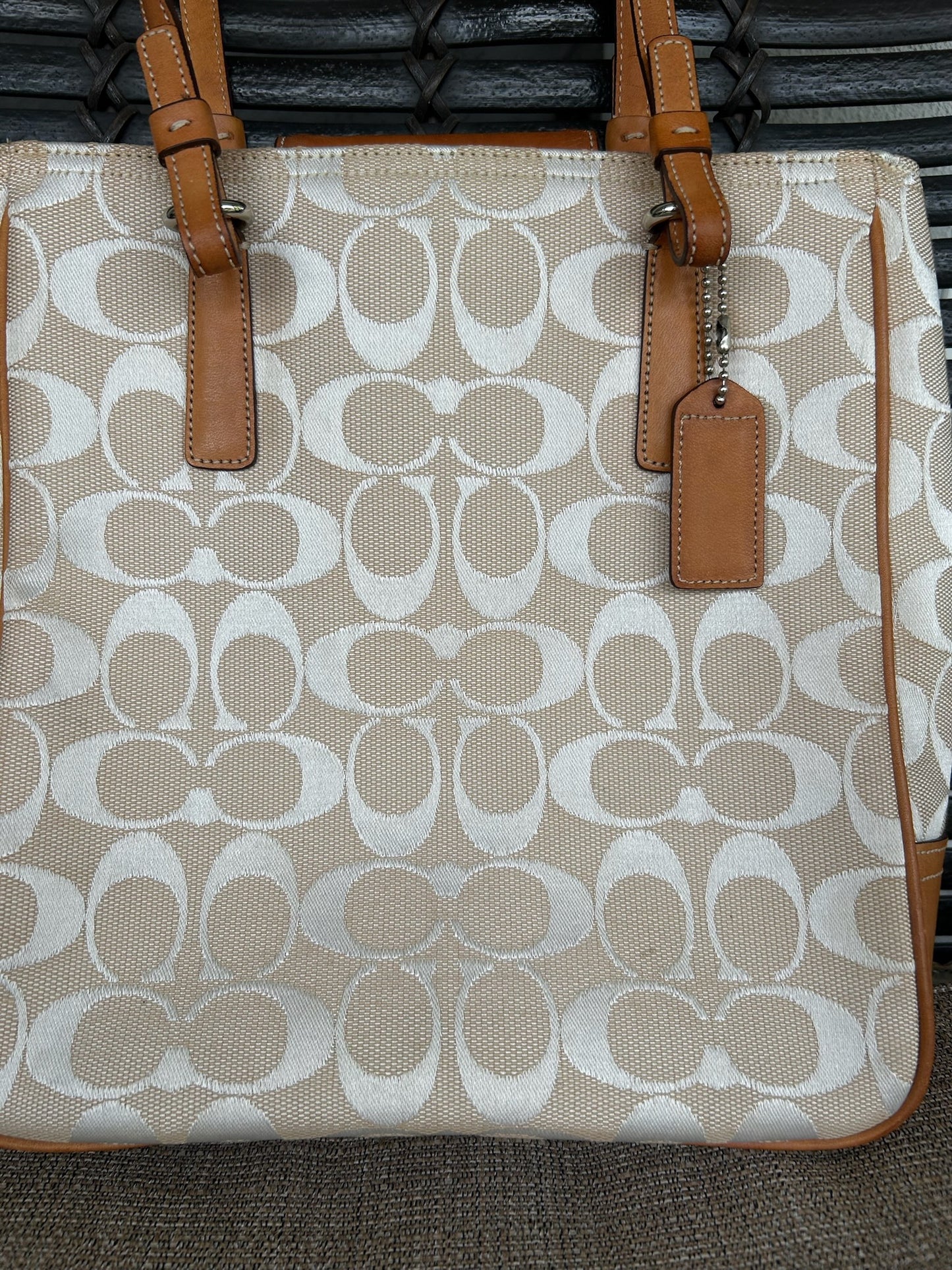 Coach peach and tan CC Signature Tote (style 6090)
