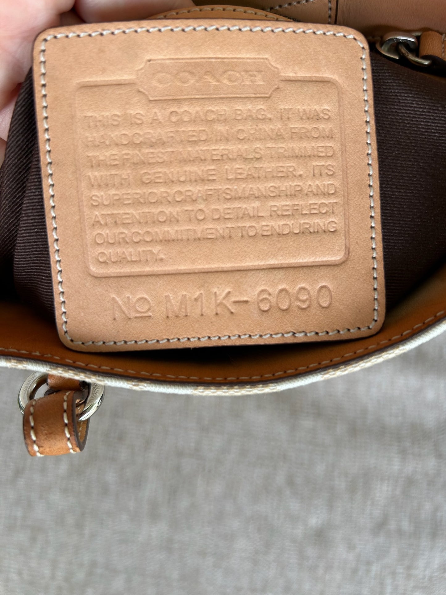 Coach peach and tan CC Signature Tote (style 6090)