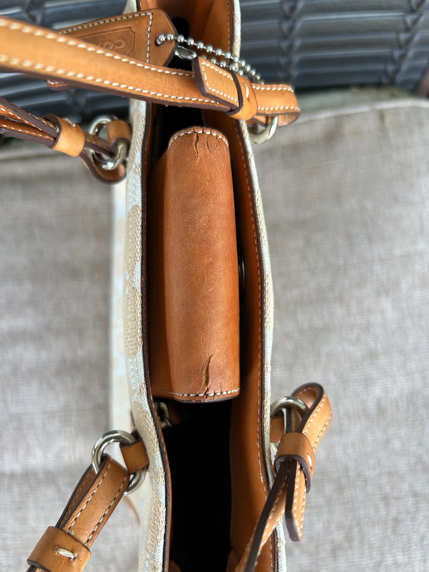 Coach peach and tan CC Signature Tote (style 6090)