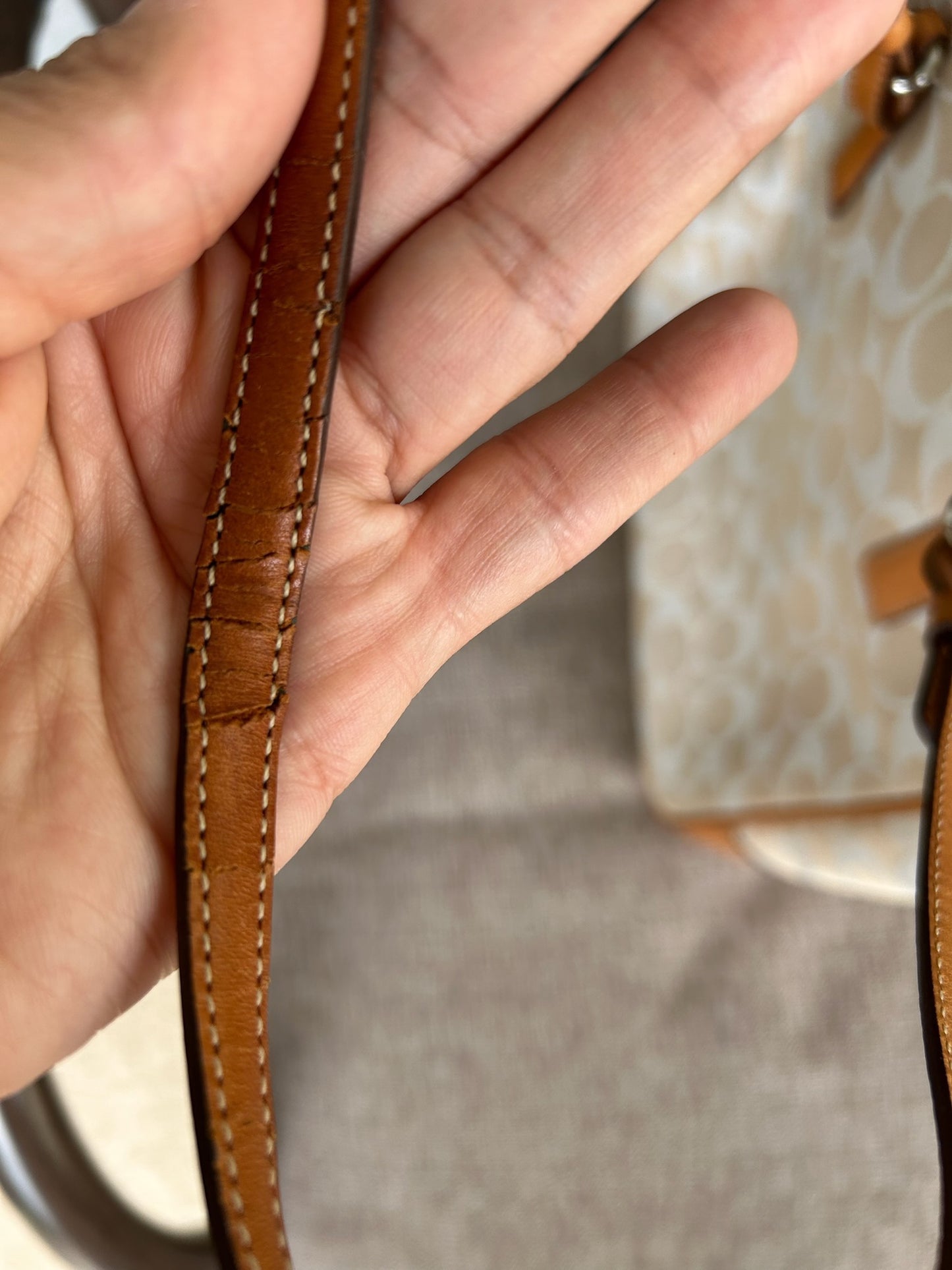 Coach peach and tan CC Signature Tote (style 6090)