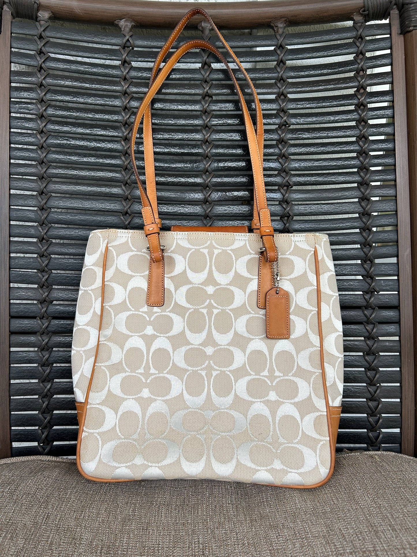 Coach peach and tan CC Signature Tote (style 6090)