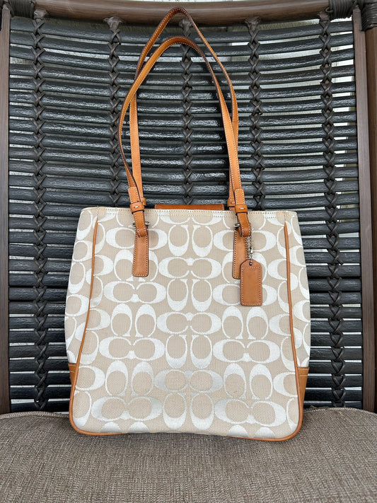 Coach peach and tan CC Signature Tote (style 6090)
