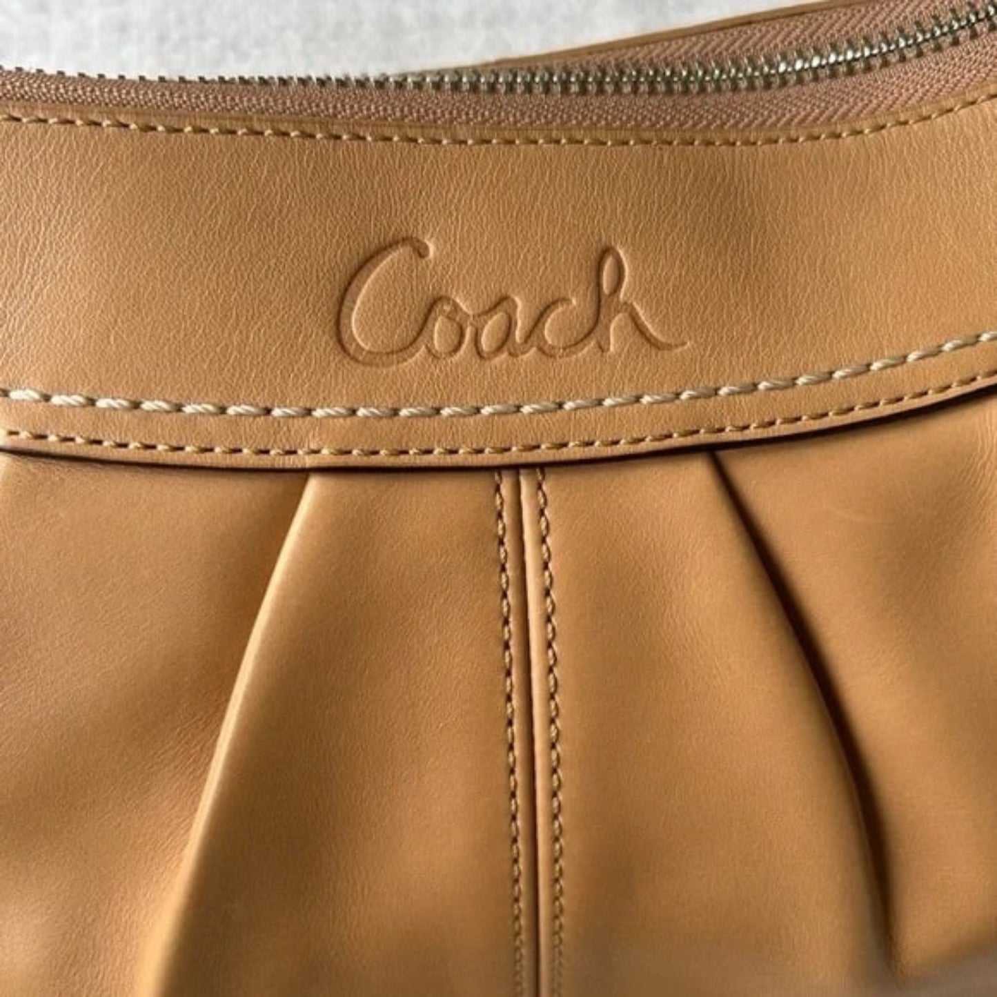 Coach Tan Leather Shoulder Bag with Pleated Design