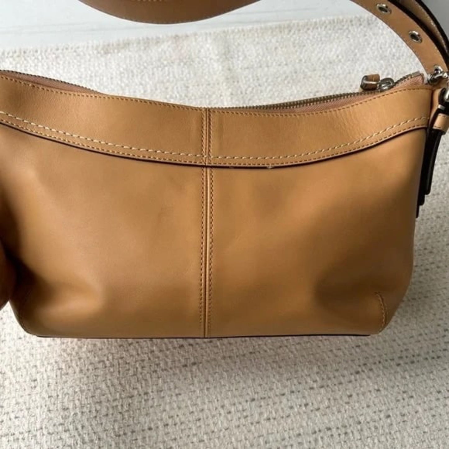 Coach Tan Leather Shoulder Bag with Pleated Design