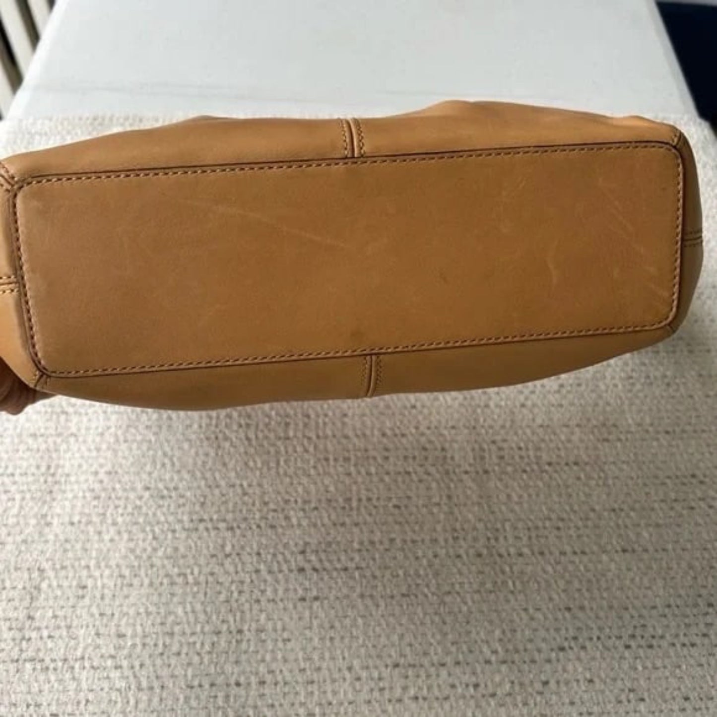 Coach Tan Leather Shoulder Bag with Pleated Design