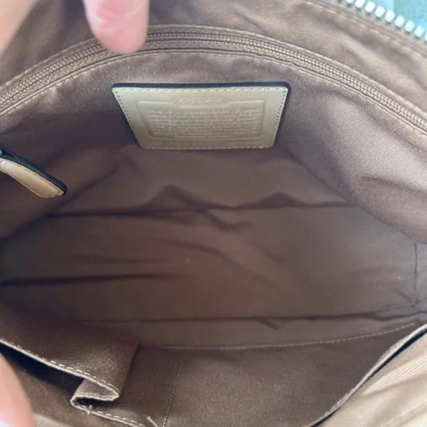 Coach Tan Leather Shoulder Bag with Pleated Design