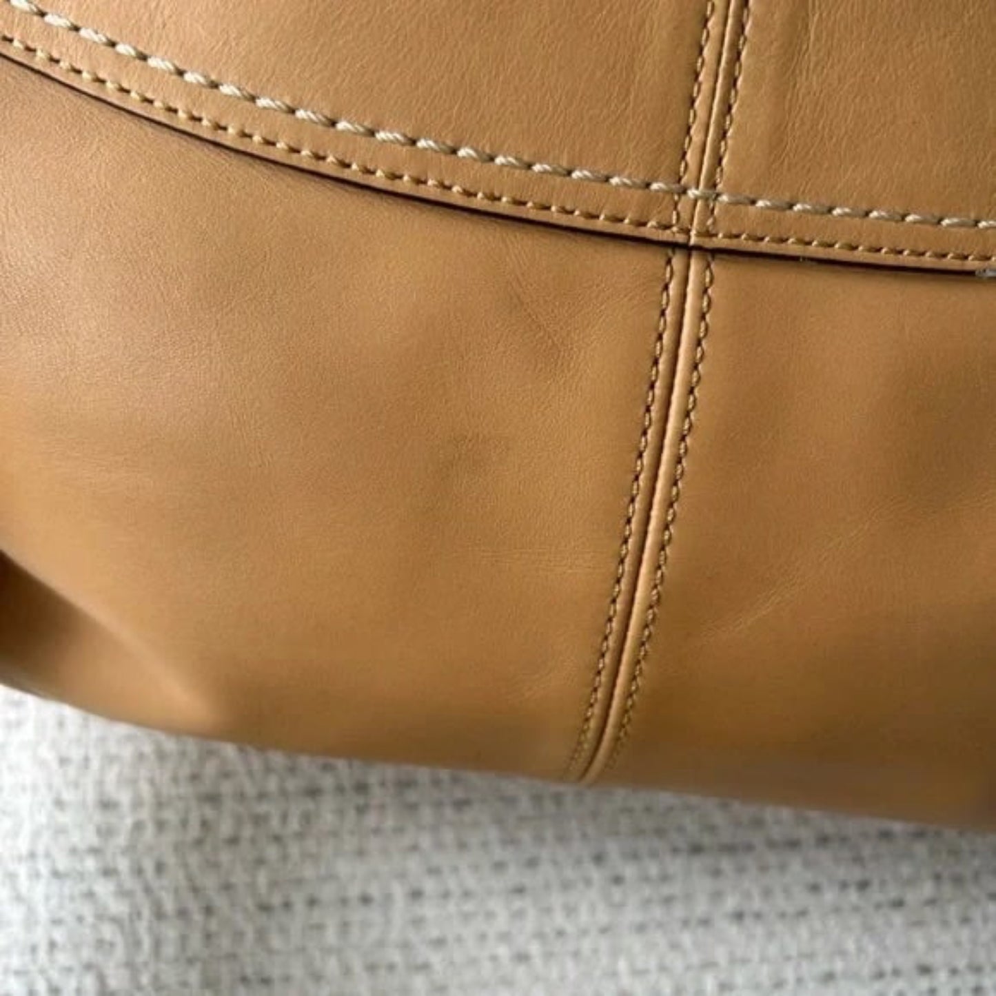Coach Tan Leather Shoulder Bag with Pleated Design