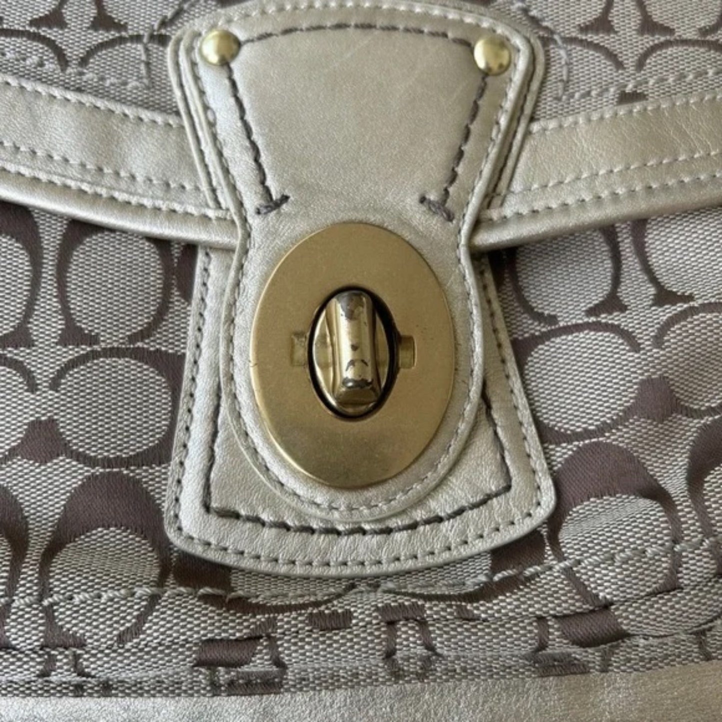 Coach Brown and Tan Monogram Shoulder Bag with Gold Hardware