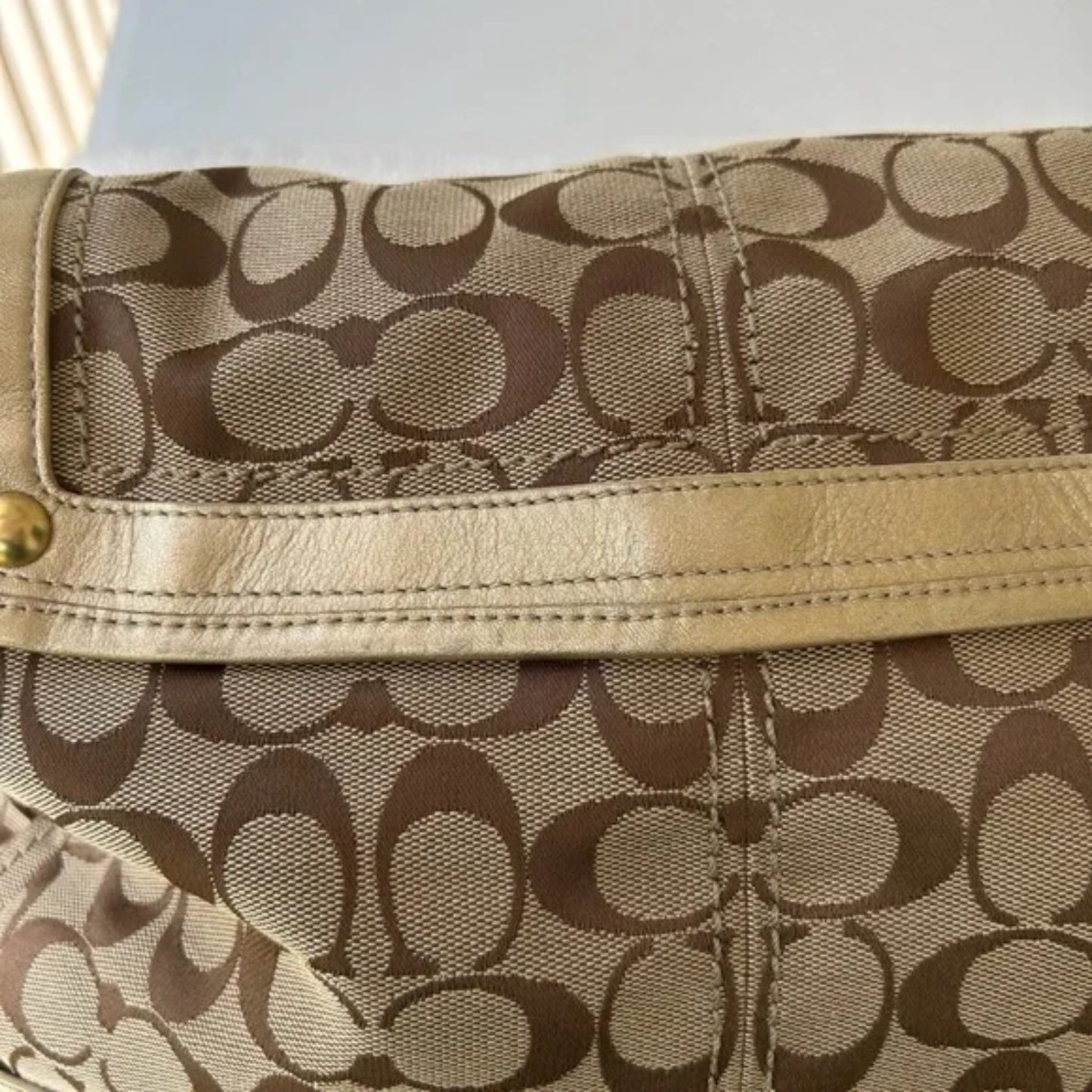Coach Brown and Tan Monogram Shoulder Bag with Gold Hardware