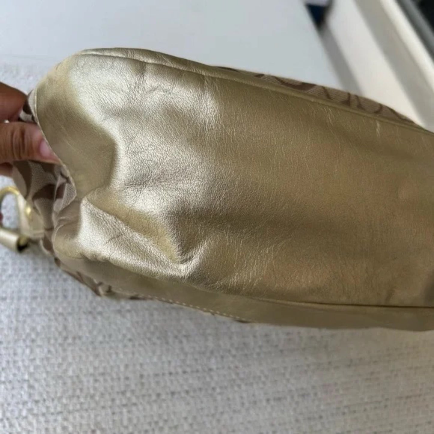 Coach Brown and Tan Monogram Shoulder Bag with Gold Hardware