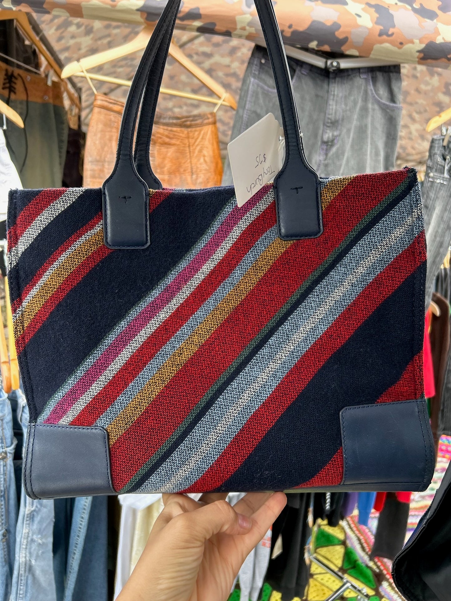 Vintage Tory Burch Ella tote bag wool striped