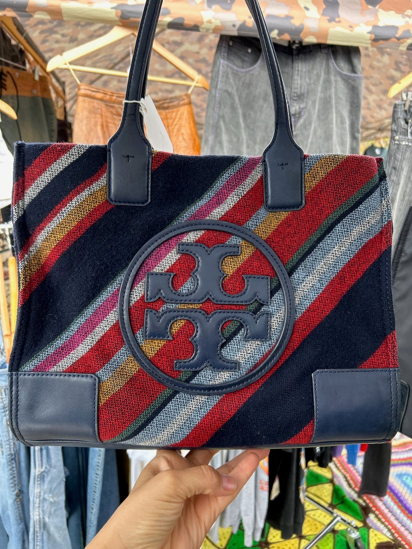 Vintage Tory Burch Ella tote bag wool striped