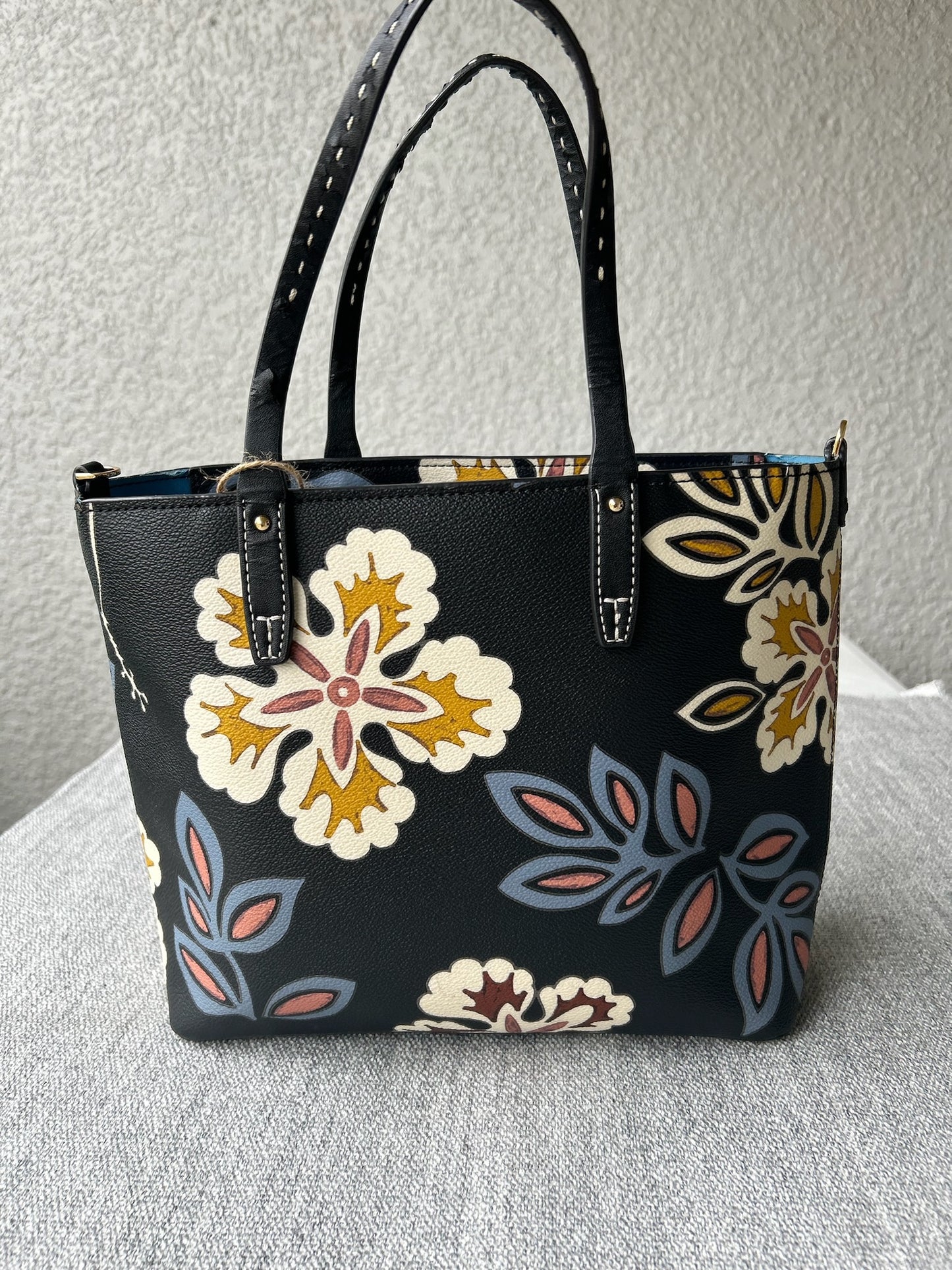 Vintage Tory Burch tote black & blue