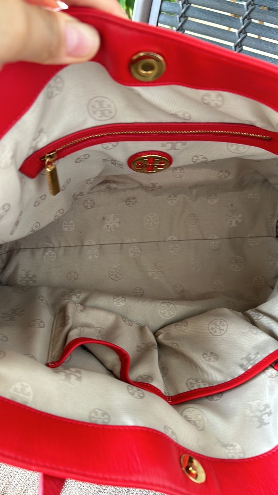 Tory Burch red and cream tote bag