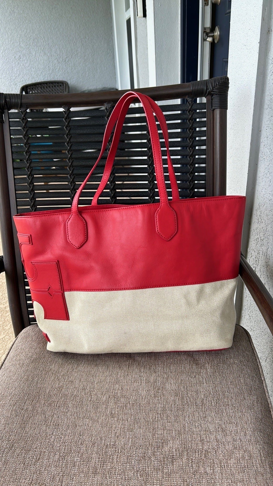 Tory Burch red and cream tote bag