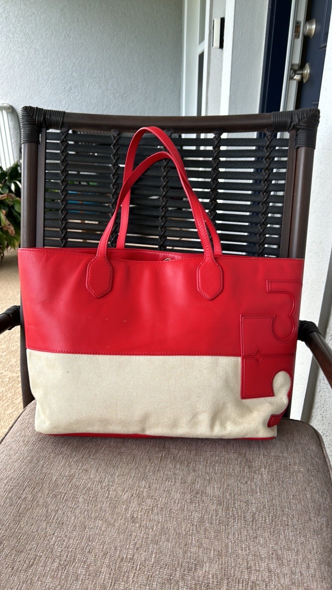 Tory Burch red and cream tote bag