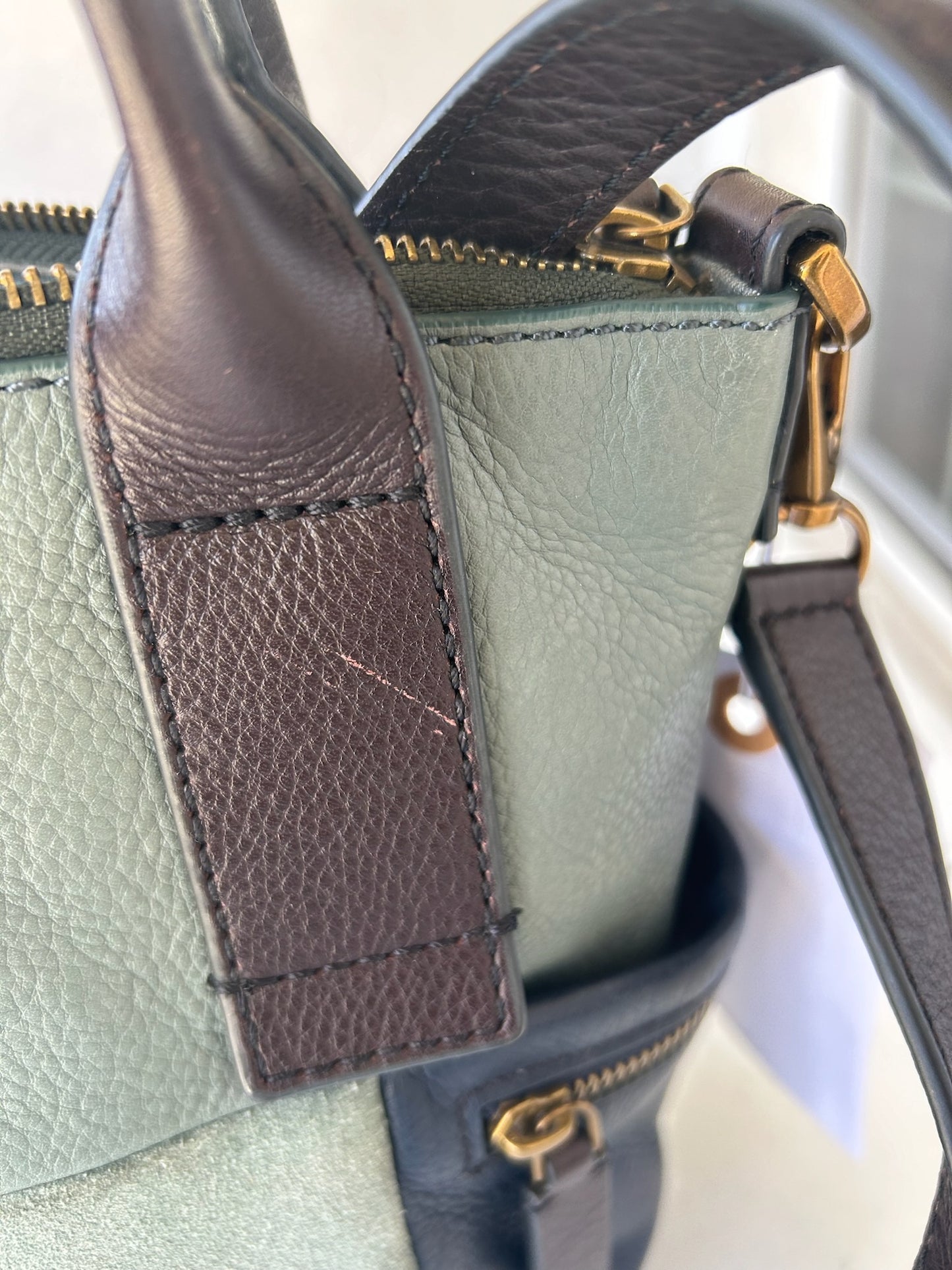 Fossil Emerson small satchel bag green suede