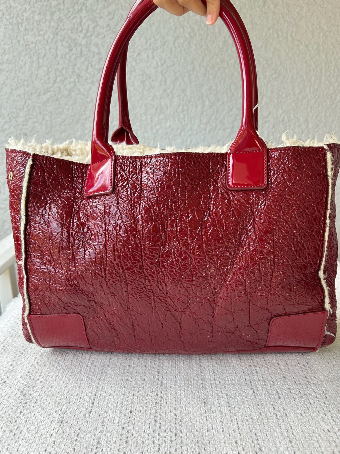 Tory Burch Dark red Patent and Soft Leather Ella Tote