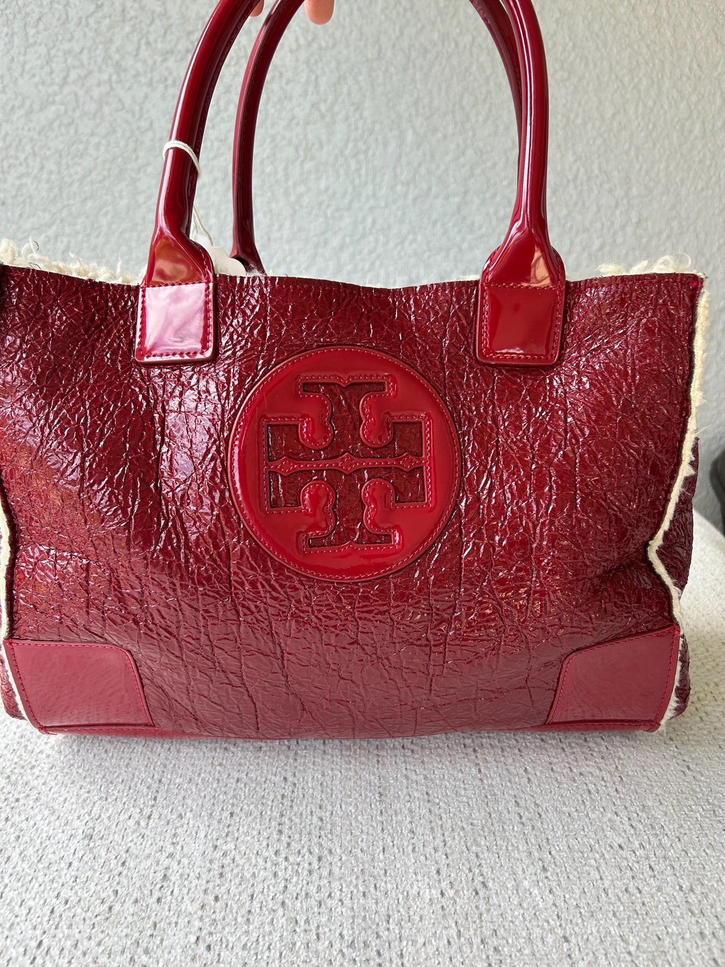 Tory Burch Dark red Patent and Soft Leather Ella Tote