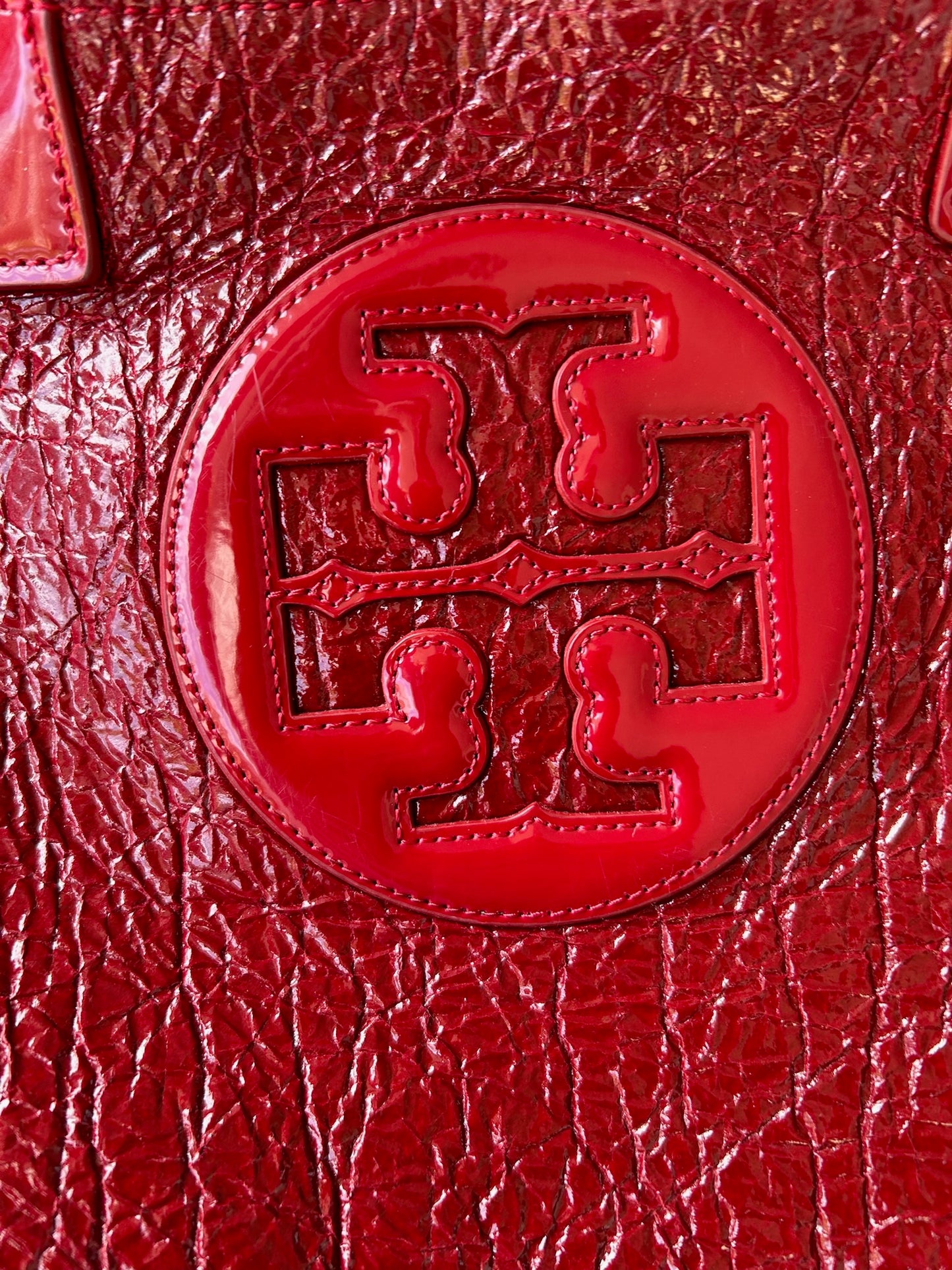 Tory Burch Dark red Patent and Soft Leather Ella Tote