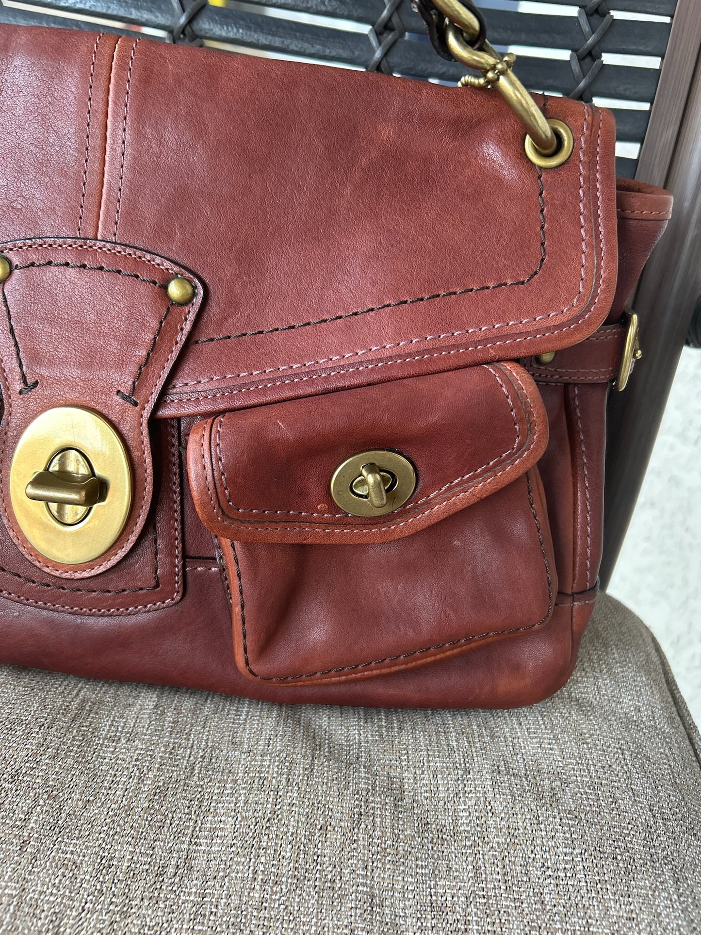 Vintage Coach 11128 Whiskey Leather Legacy Leigh Brass Chain Shoulder Bag