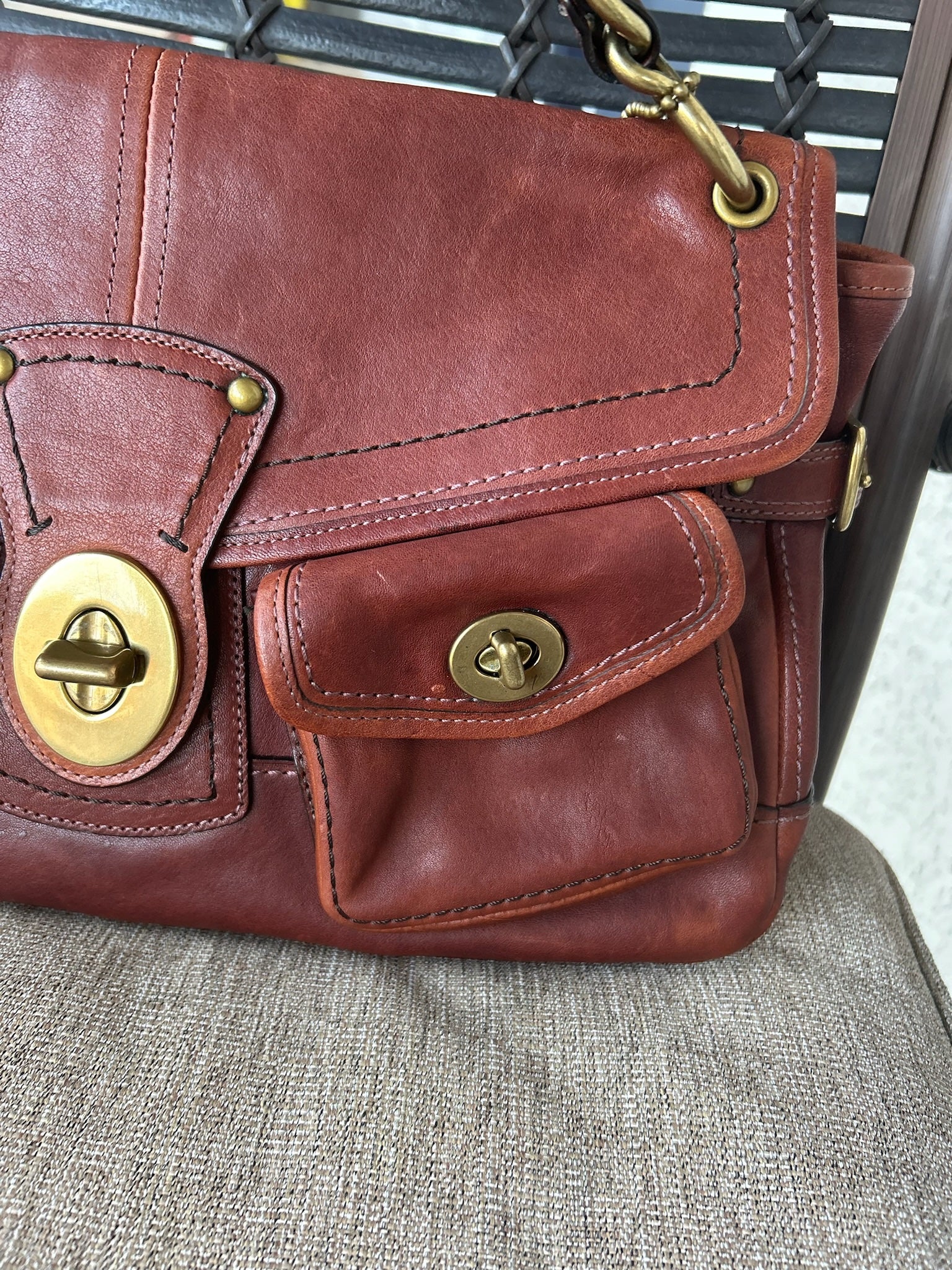 Vintage Coach 11128 Whiskey Leather Legacy Leigh Brass Chain Shoulder Bag