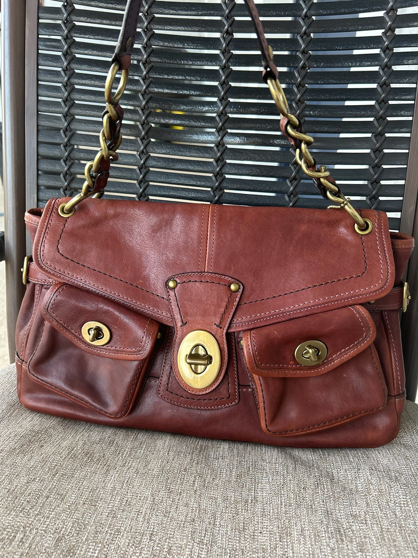 Vintage Coach 11128 Whiskey Leather Legacy Leigh Brass Chain Shoulder Bag