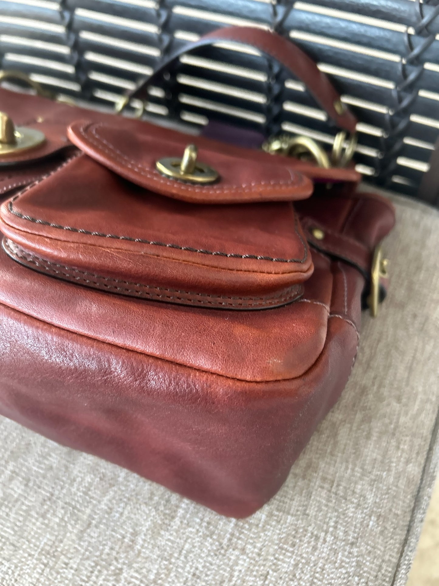 Vintage Coach 11128 Whiskey Leather Legacy Leigh Brass Chain Shoulder Bag