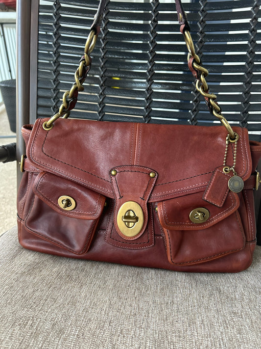 Vintage Coach 11128 Whiskey Leather Legacy Leigh Brass Chain Shoulder Bag