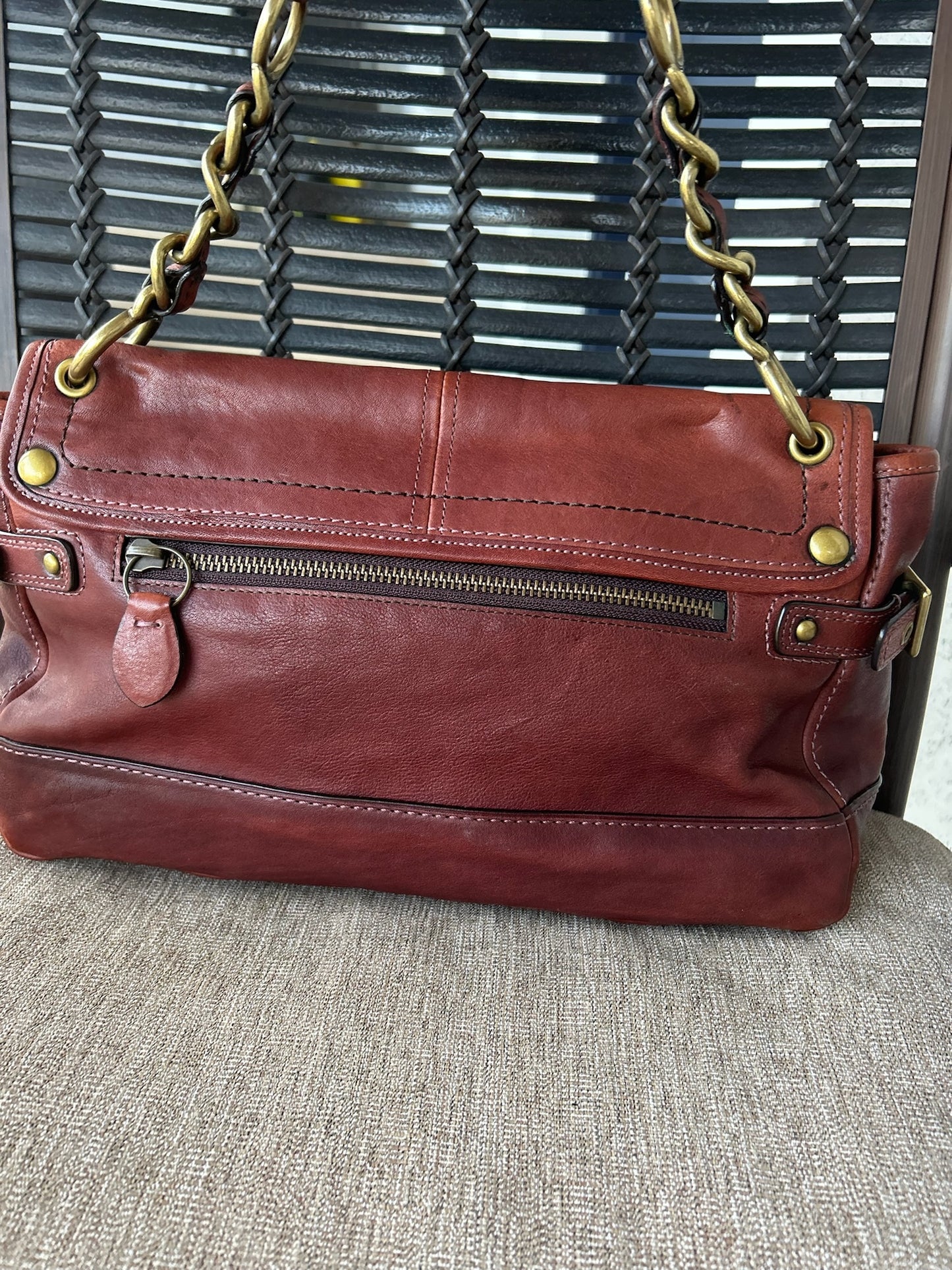 Vintage Coach 11128 Whiskey Leather Legacy Leigh Brass Chain Shoulder Bag