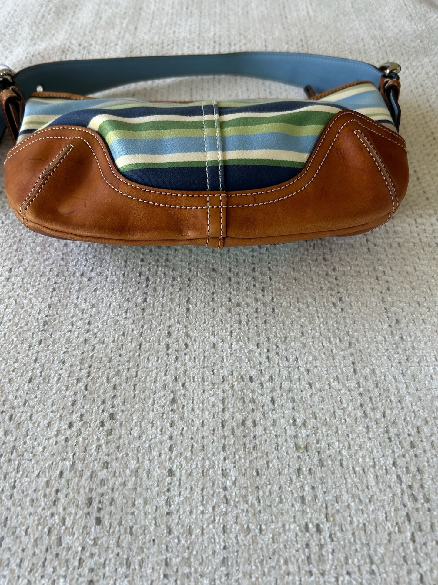 Coach 9514 Striped Leather Trim hobo Bag