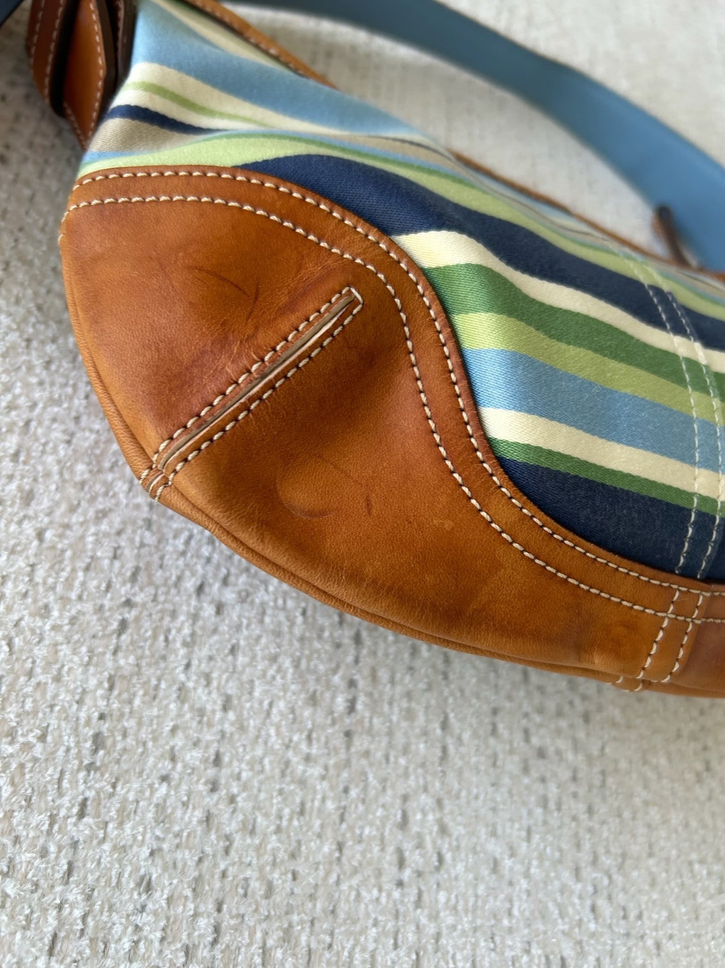 Coach 9514 Striped Leather Trim hobo Bag