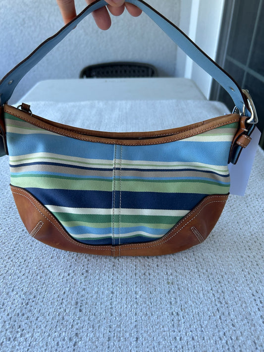 Coach 9514 Striped Leather Trim hobo Bag