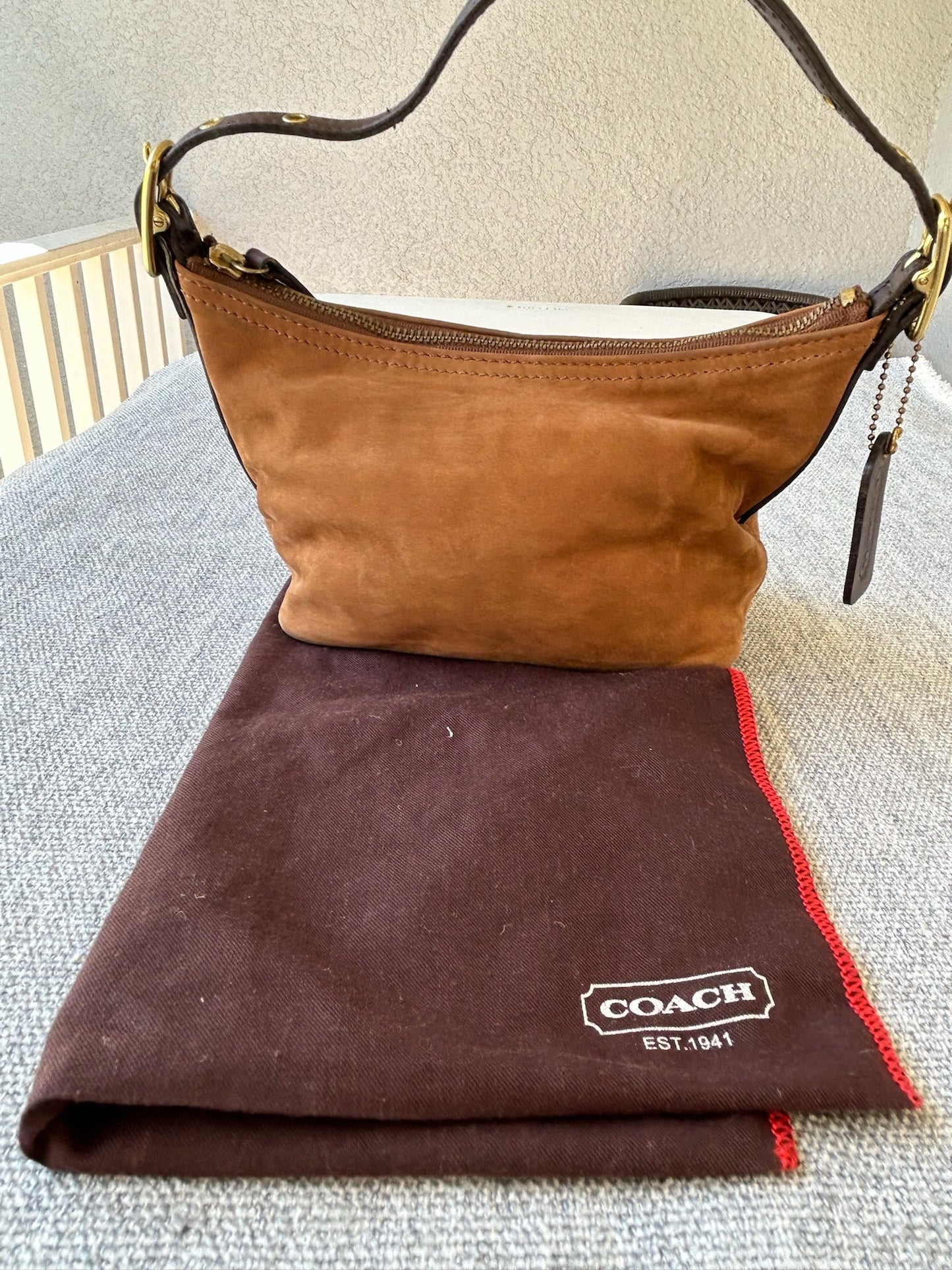 Coach 9841 Brown Suede Shoulder Bag