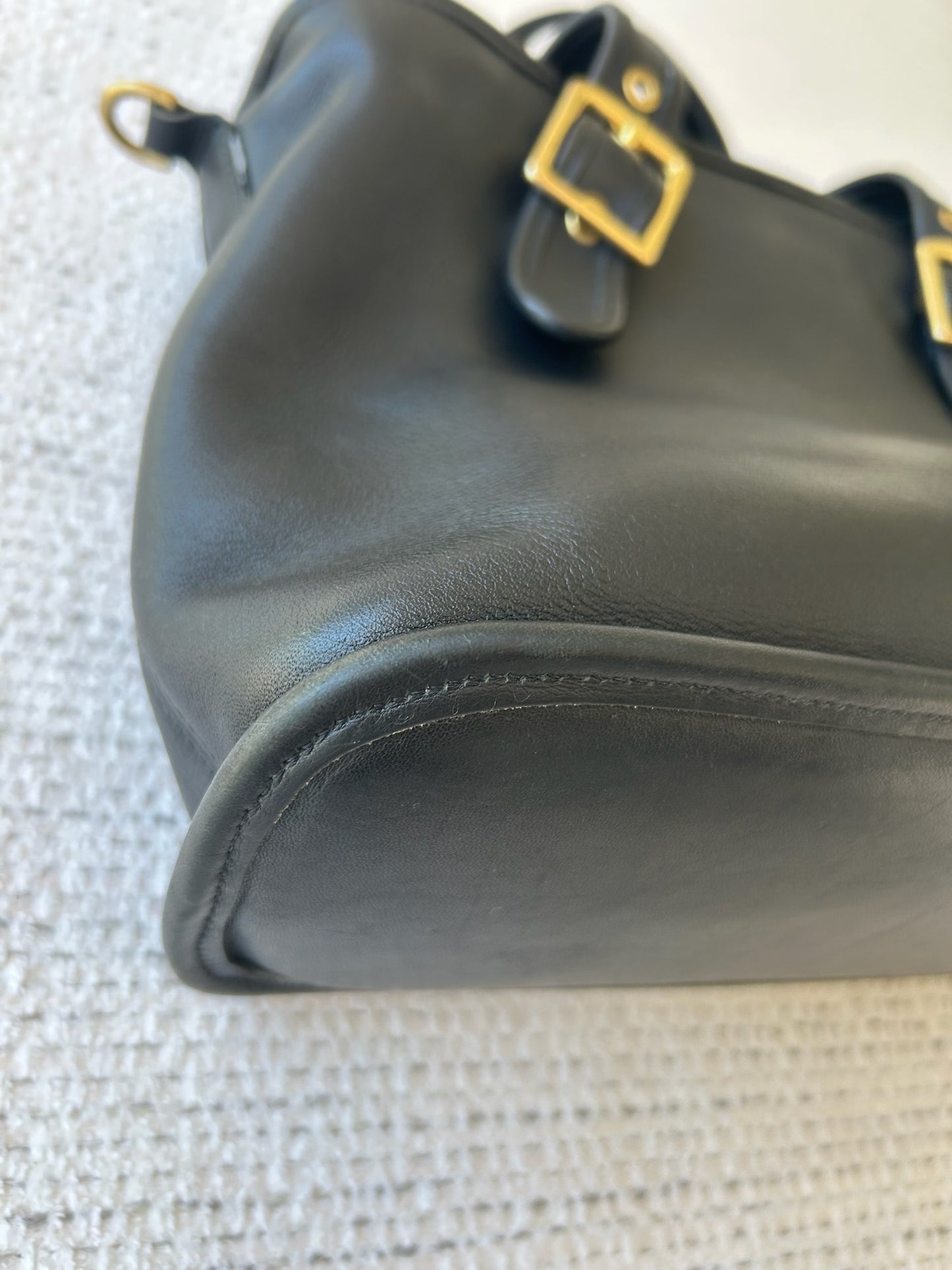 Black Leather Handbag with Gold Accents