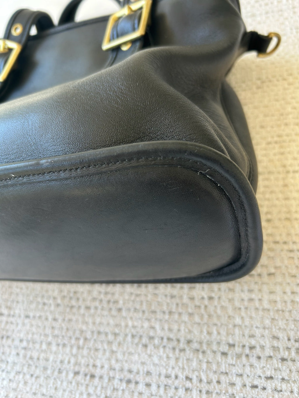 Black Leather Handbag with Gold Accents