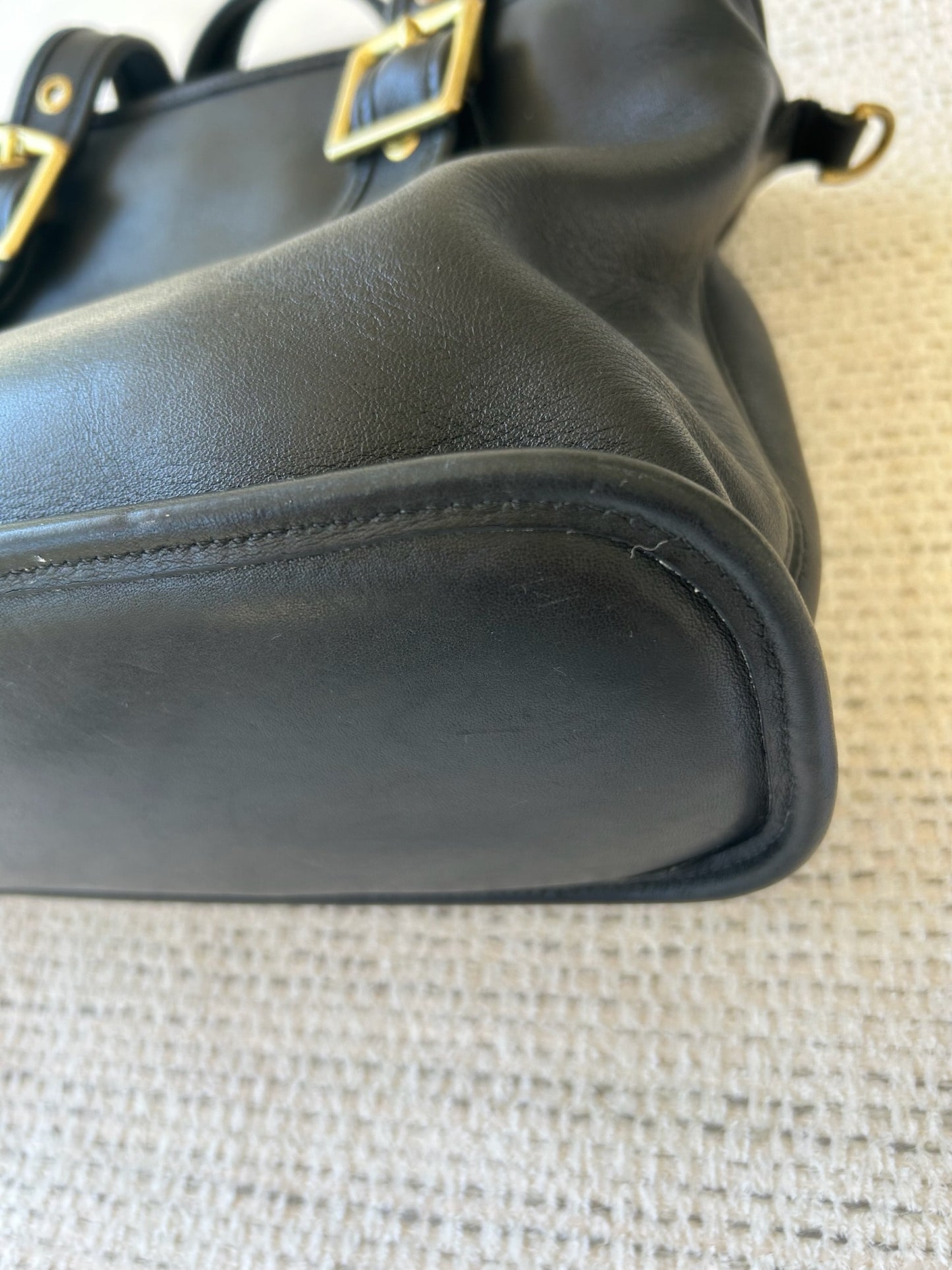 Black Leather Handbag with Gold Accents