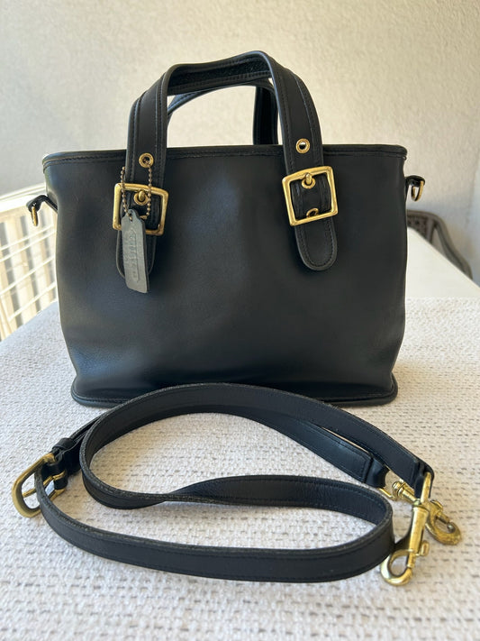 Black Leather Handbag with Gold Accents