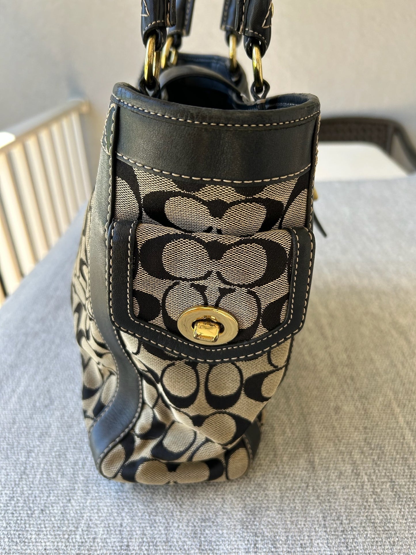 Coach Black and Tan Signature Tote Bag