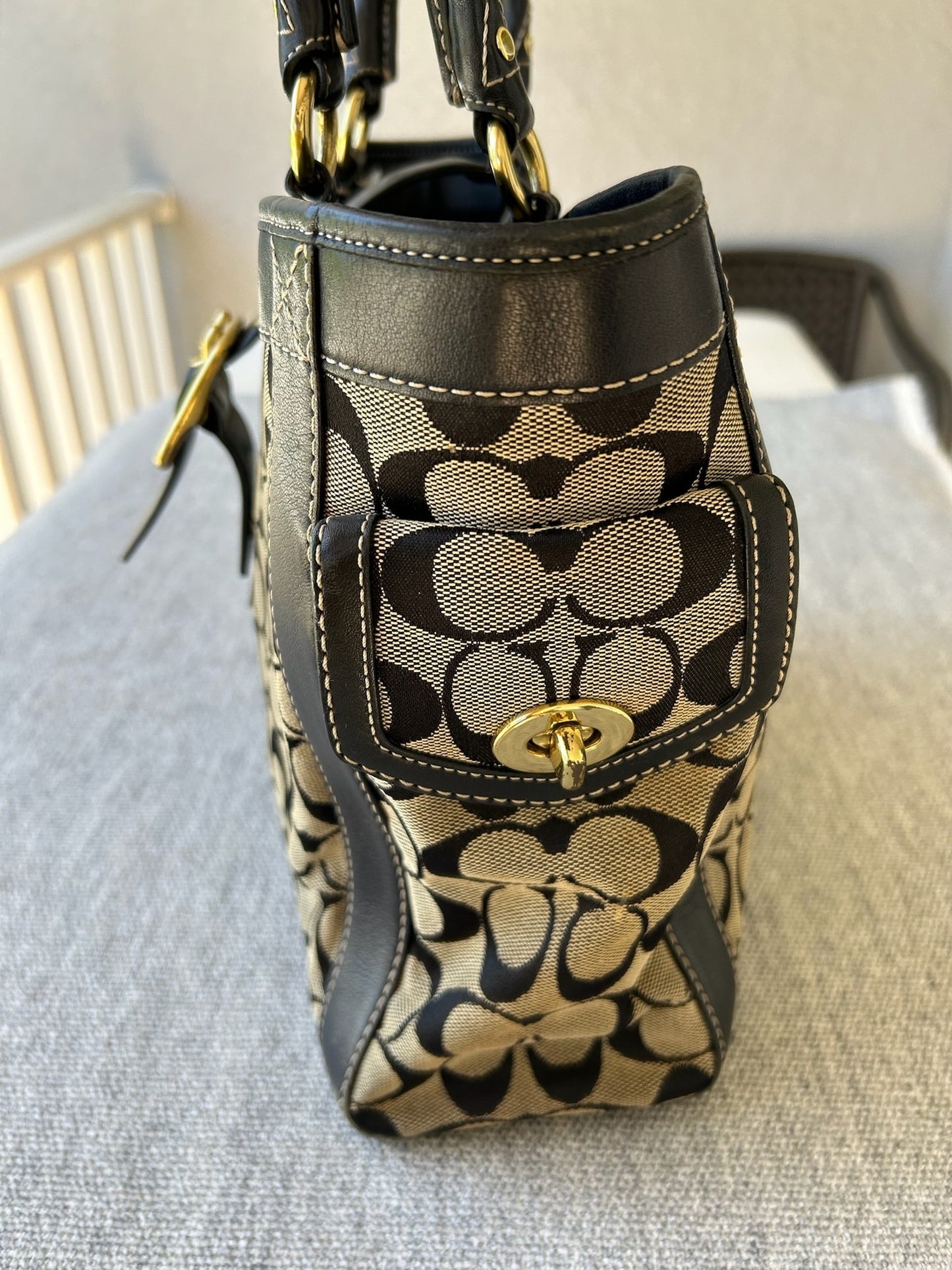 Coach Black and Tan Signature Tote Bag