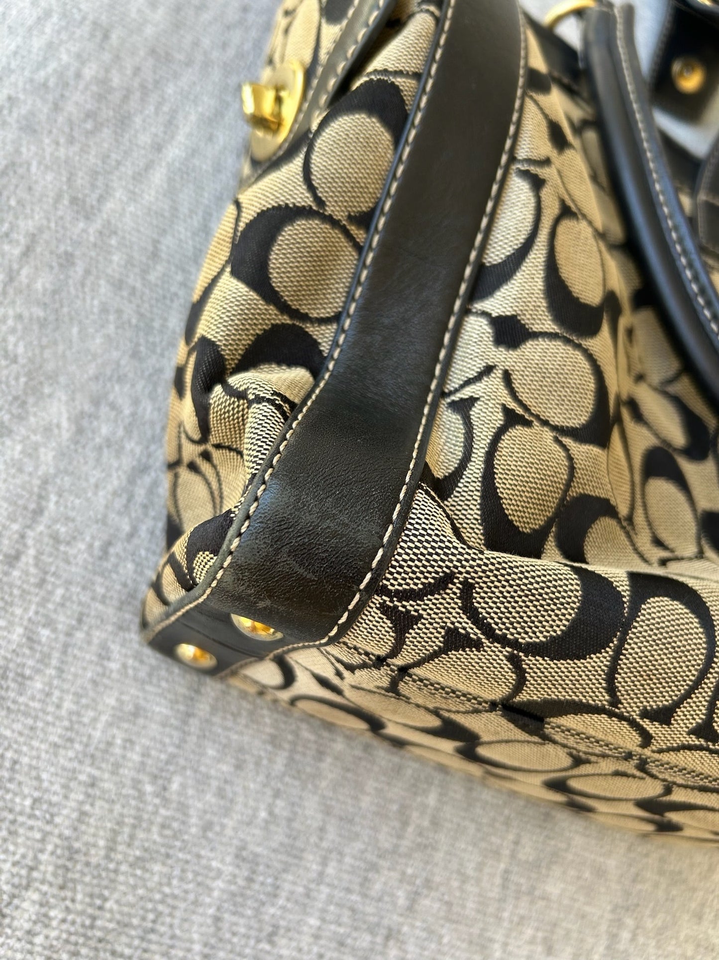 Coach Black and Tan Signature Tote Bag