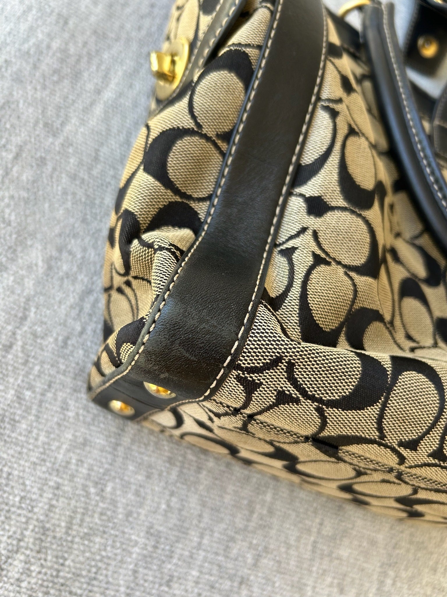 Coach Black and Tan Signature Tote Bag