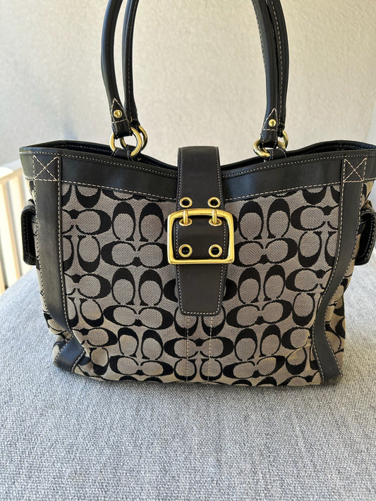 Coach Black and Tan Signature Tote Bag