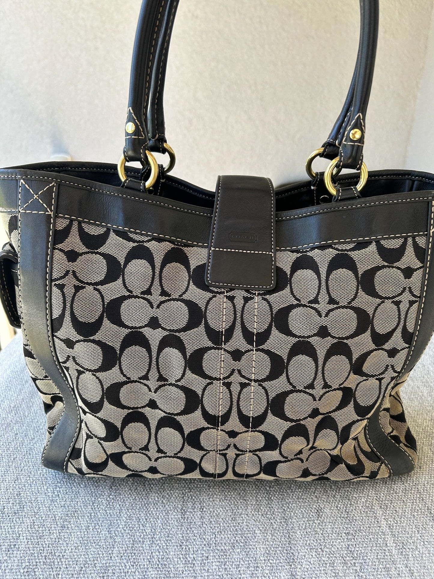 Coach Black and Tan Signature Tote Bag