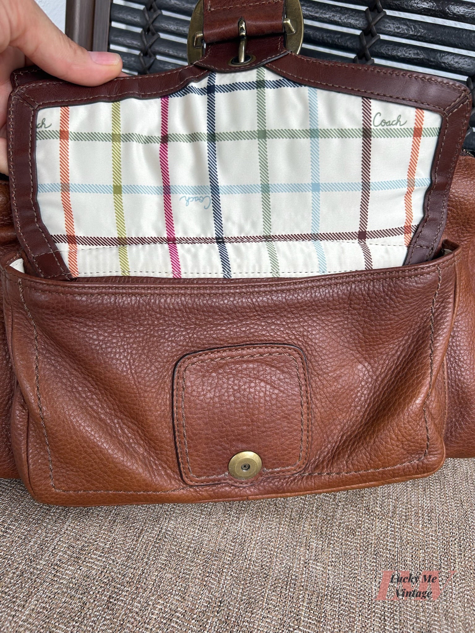 Vintage Coach brown Bleecker Woven Bag w/ brown/lilac Wallet