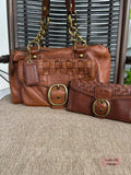 Vintage Coach brown Bleecker Woven Bag w/ brown/lilac Wallet