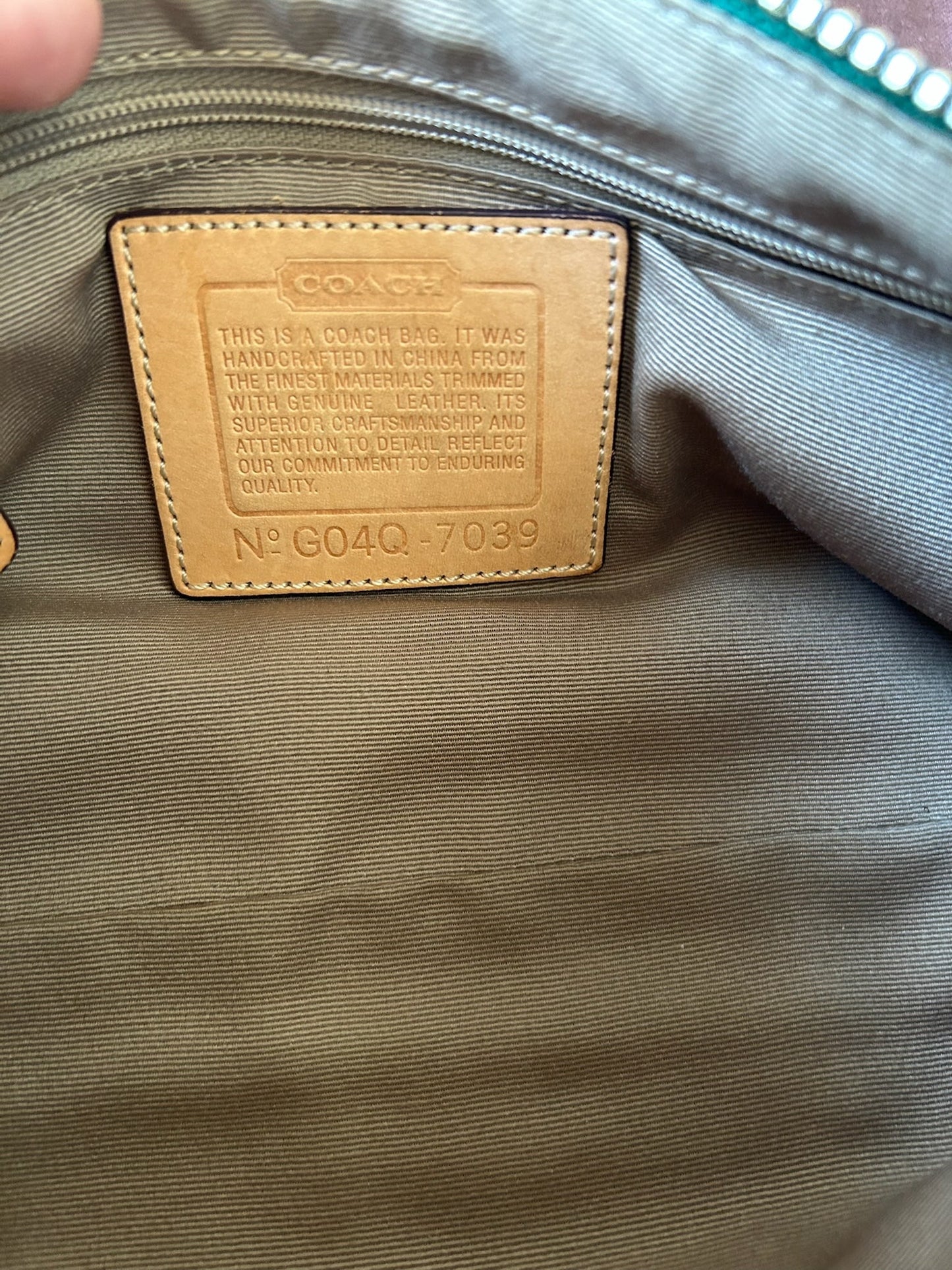Coach 7039 Brown and Green Leather and Suede Signature Bag