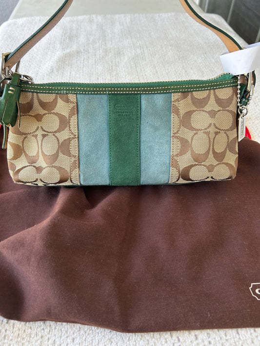 Coach 7039 Brown and Green Leather and Suede Signature Bag