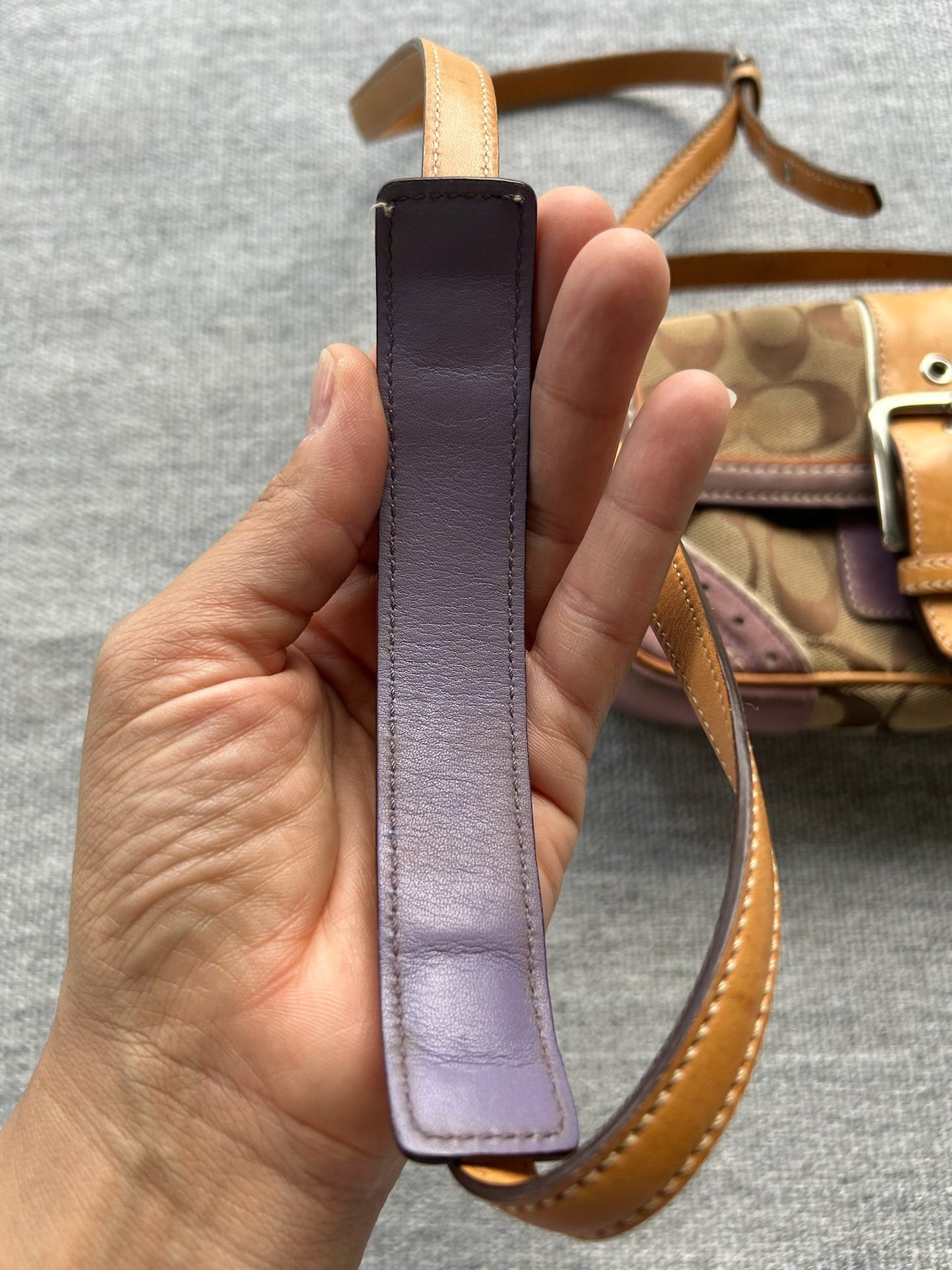 Coach Brown Tan and Purple Signature Crossbody Bag
